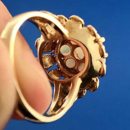 Vintage ESEMCO 14K Yellow Gold Opal Floral Cluster October Anniversary Ring