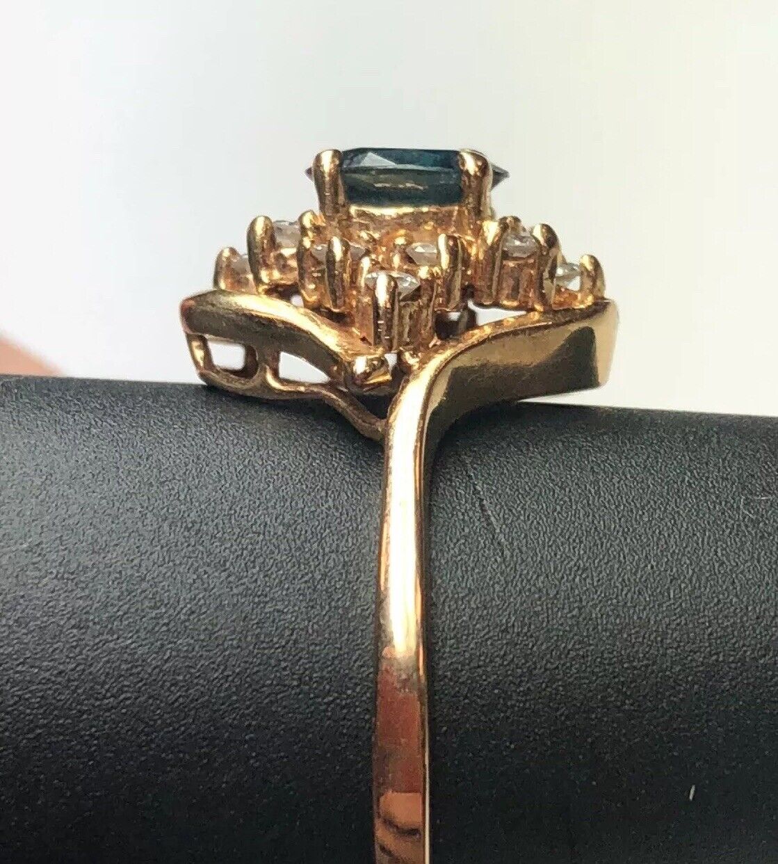 Designer 14K Yellow Gold Diamond Sapphire September Anniversary Cocktail Ring