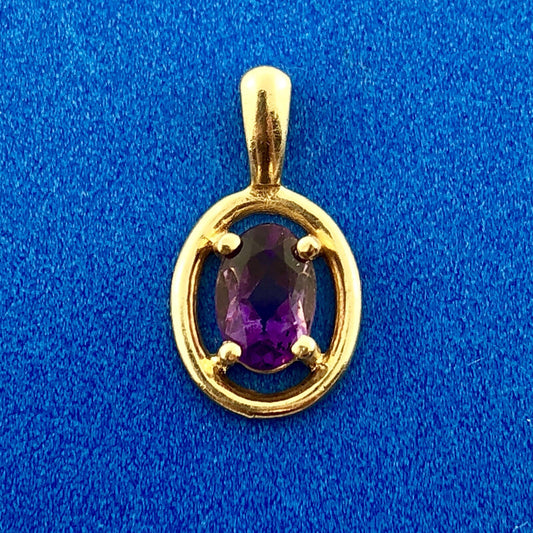 Modernist 14K Yellow Gold Oval Amethyst February Anniversary Pendant