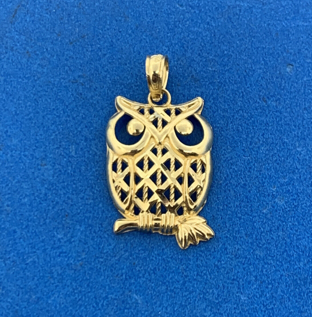 Designer Michael Anthony MA 10K Yellow Gold Open Work Wise Owl Charm Pendant