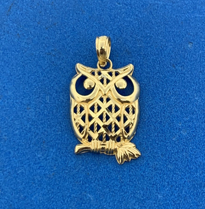 Designer Michael Anthony MA 10K Yellow Gold Open Work Wise Owl Charm Pendant