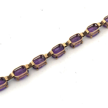 Vintage 10K Oval Amethyst Panel Bar Link February Anniversary Tennis Bracelet