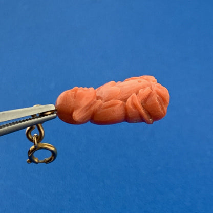 Gorgeous 10k Yellow Gold Carved Coral Meditation Praying Monk Dangle Pendant