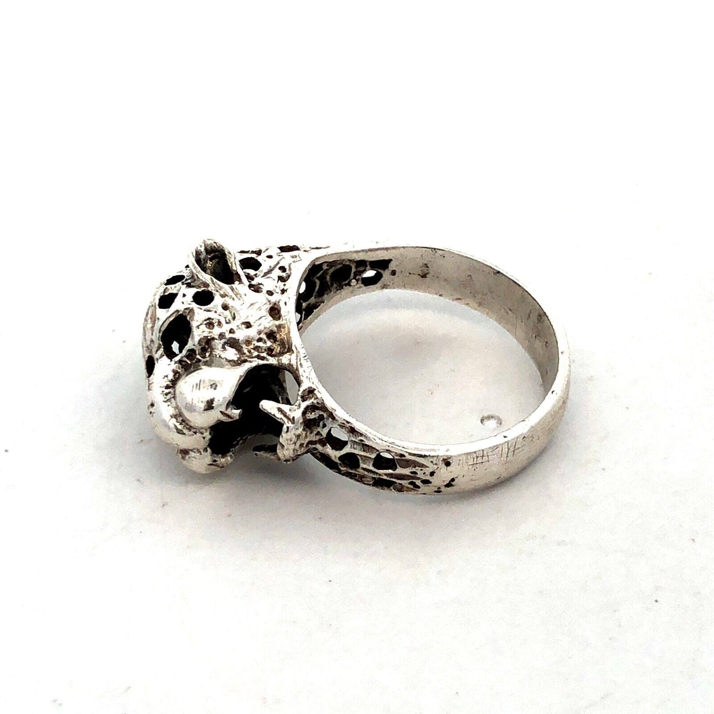 Vintage Mexico 925 Sterling Silver Cheetah Jaguar Cat Head Statement Ring