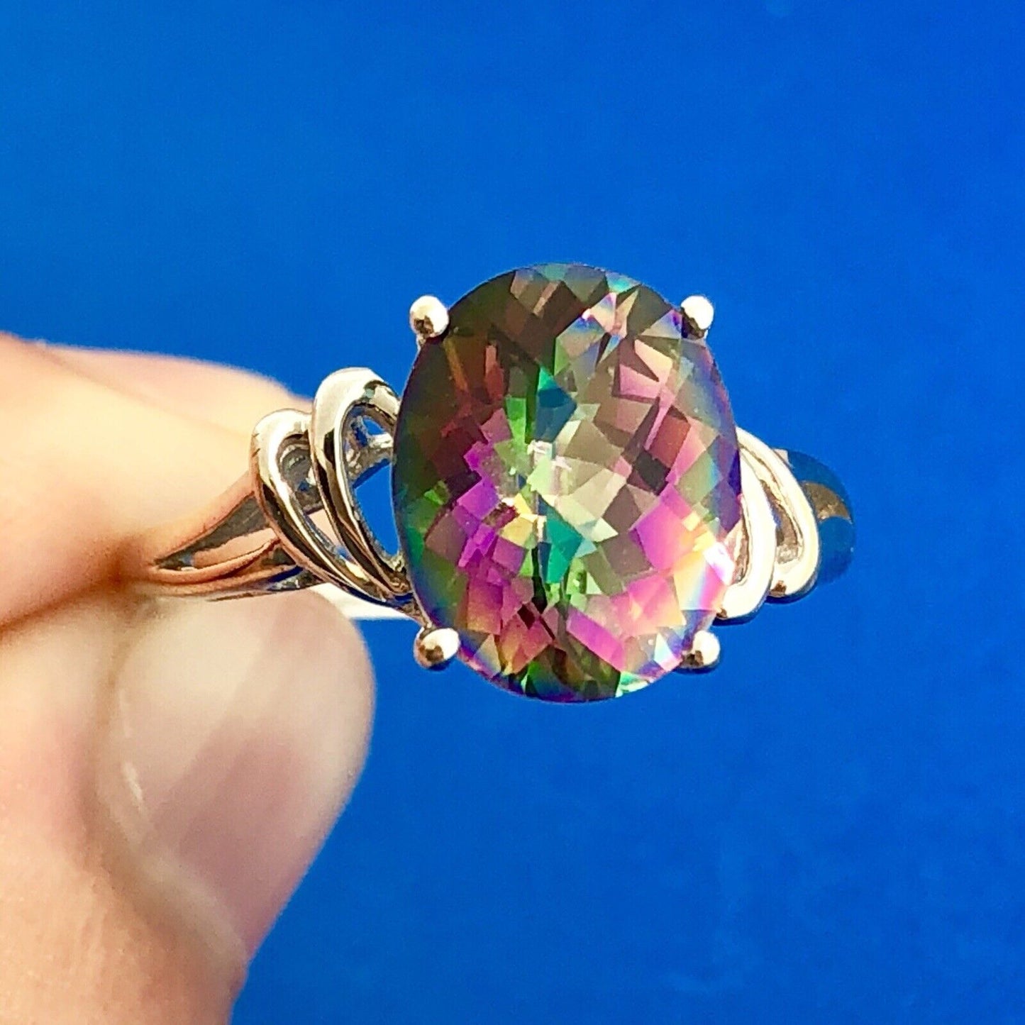 Gorgeous 14K White Gold Oval Mystic Topaz Cocktail Ring