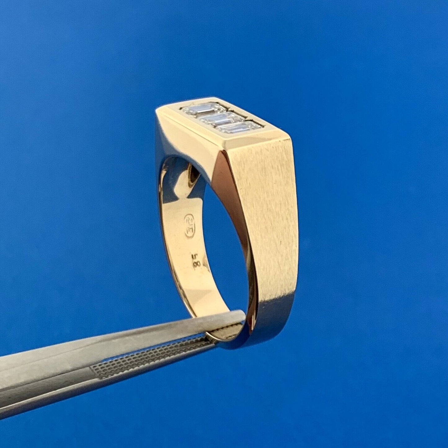 Gorgeous 14k Yellow Gold Radiant Cut Diamond Triple Set Channel Ring Size 9.5