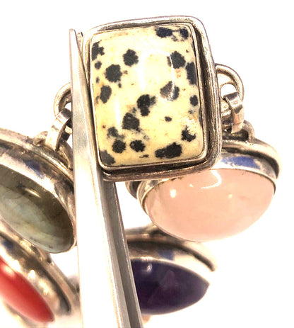 Multi Stone 925 Sterling Silver Chunky Statement Toggle Bracelet