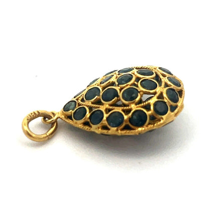 Vintage 18K Yellow Gold Blue Sapphire Pear Shaped Drop Pendant