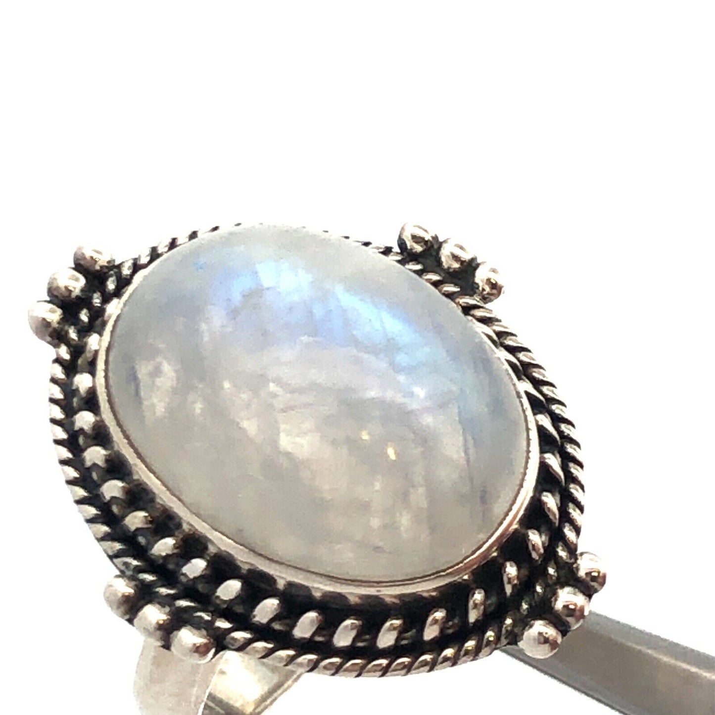 Designer Sterling Silver Oval Moonstone Cabochon Balinese Style Cocktail Ring