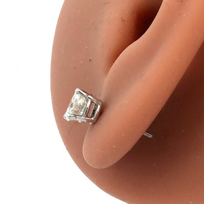 Designer S 14K White Gold Round Diamond Solitaire Screw Back Stud Earrings