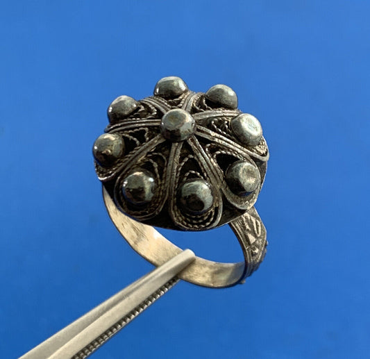 Retro 925 Sterling Silver Filigree Floral Etched Floral Dome Ring