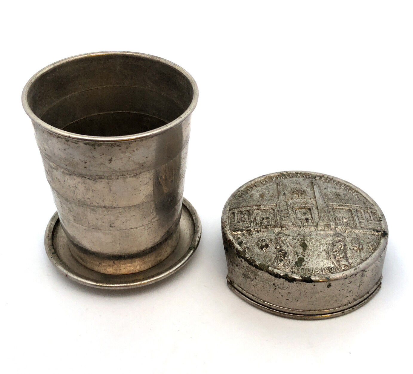 1904 St. Louis World's Fair Palace Of Mines Metallurgy Collapsible Metal Cup