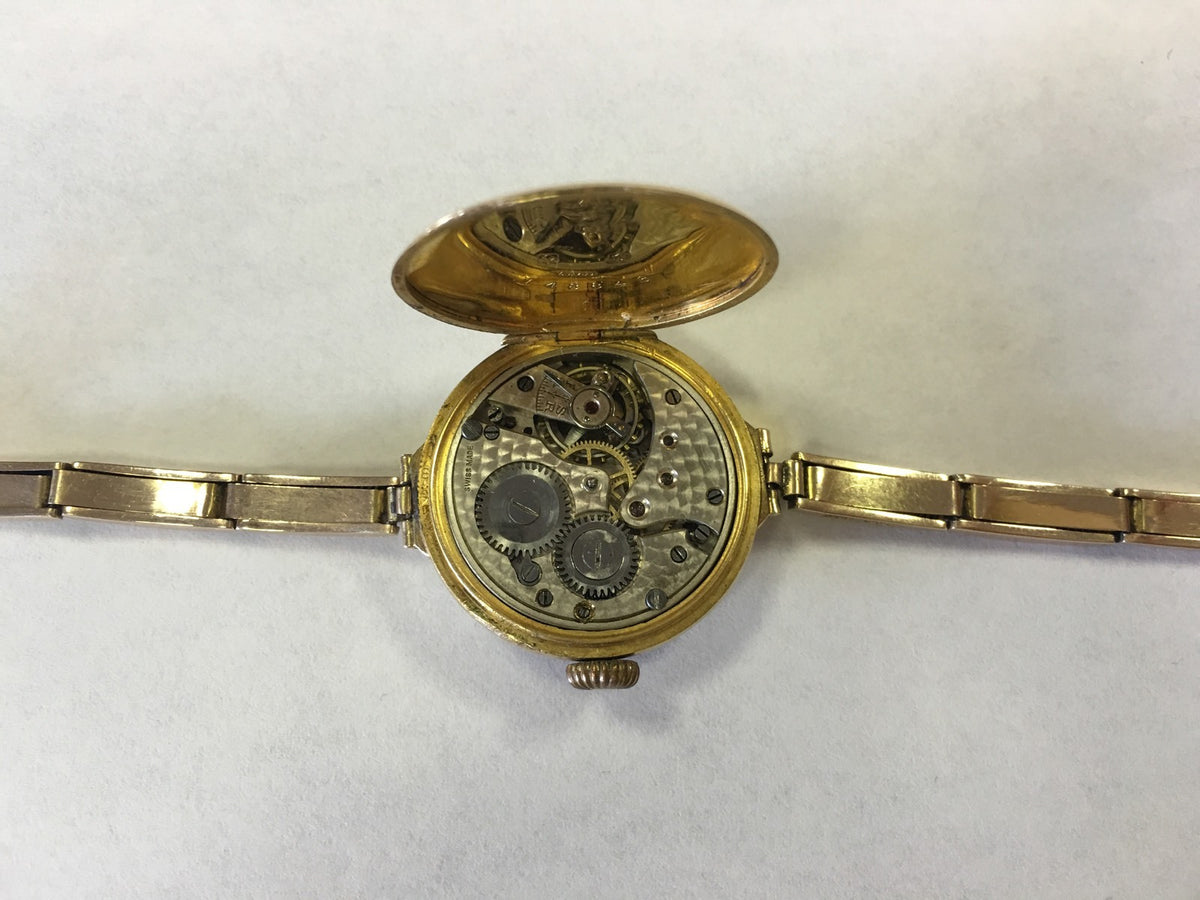 Ladies Vintage Victorian 14K Yellow Gold Diamond Sapphire Watch Adjusting Band