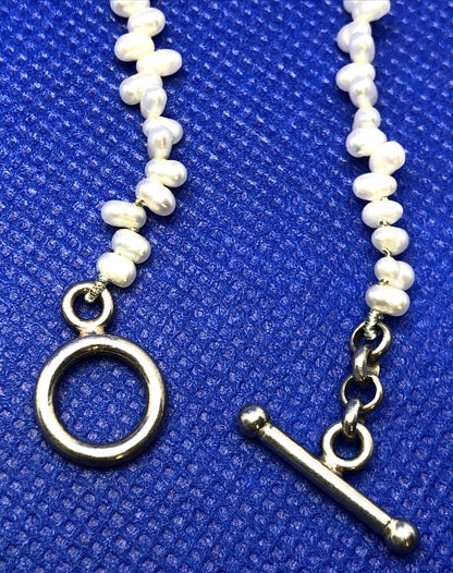 Mignon Faget 925 Sterling Silver Hive Collection Pearl Beaded Toggle Necklace