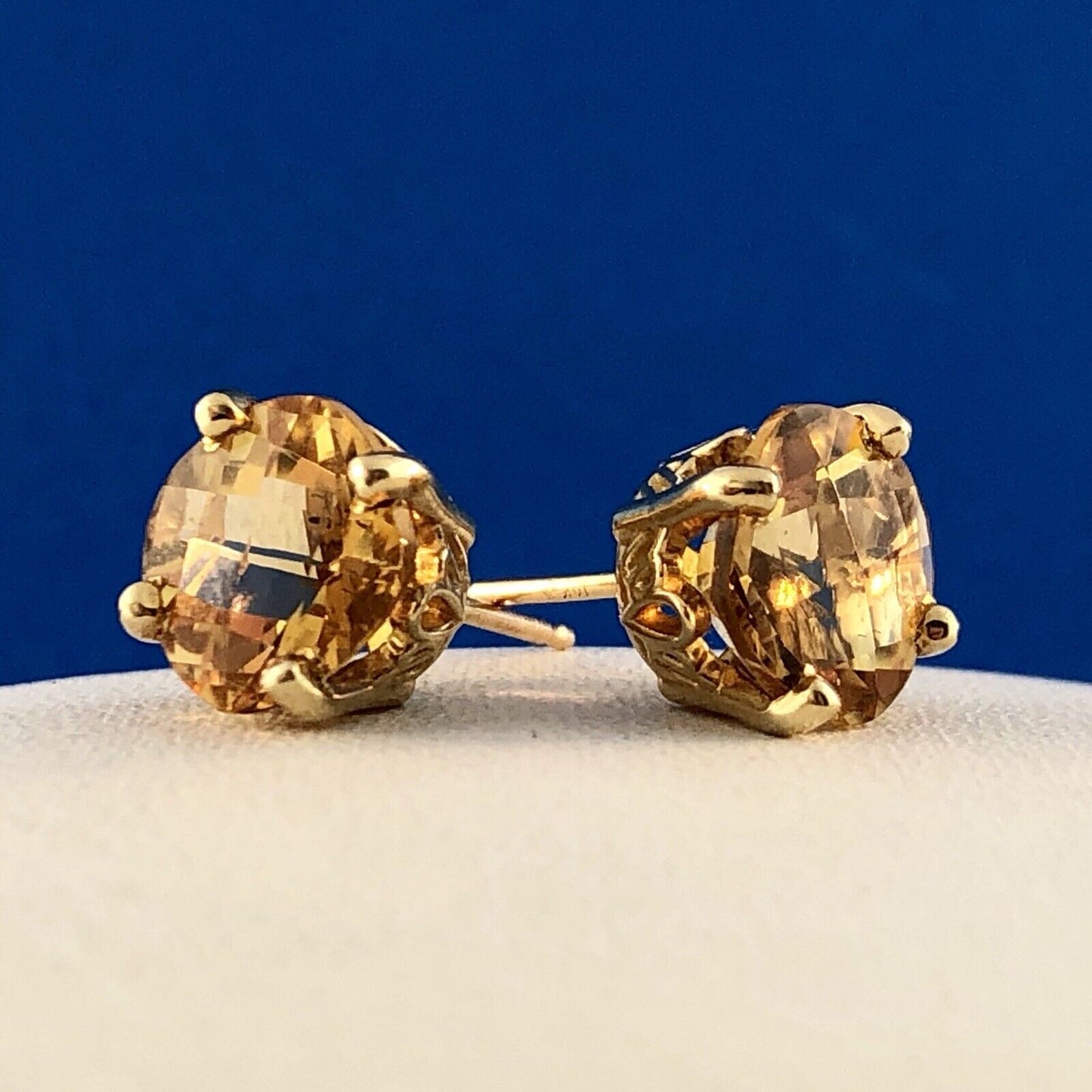 14K Yellow Gold Citrine November Anniversary Occasion Statement Stud Earrings