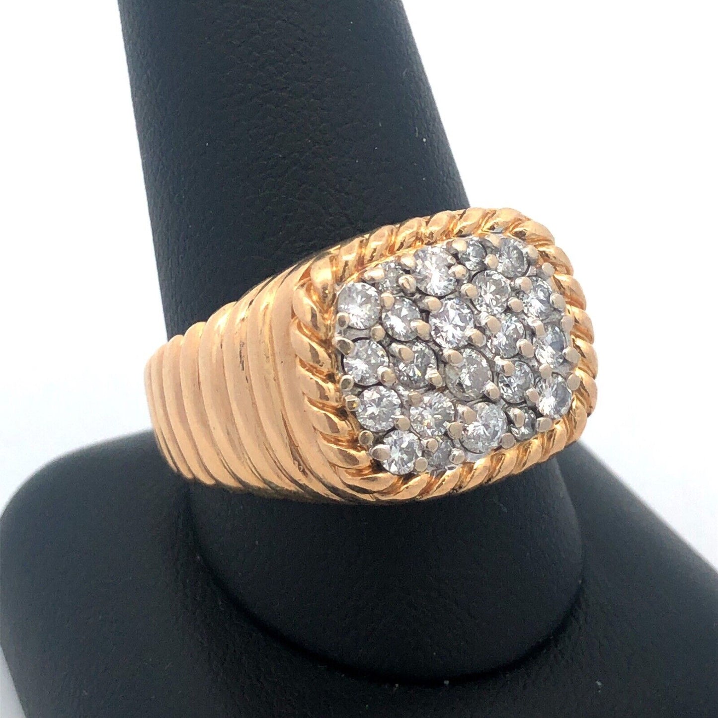 Estate Art Deco 14K Yellow Gold Unisex Diamond Cluster Statement Dome Ring