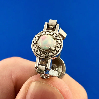 Designer PAJ BR Silver Tone Fiery Opal Illusion Statement Panel Bracelet