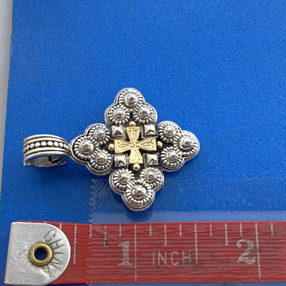 Konstatino 925 Sterling Silver 18K Yellow Gold Cross Statement Enhancer Pendant