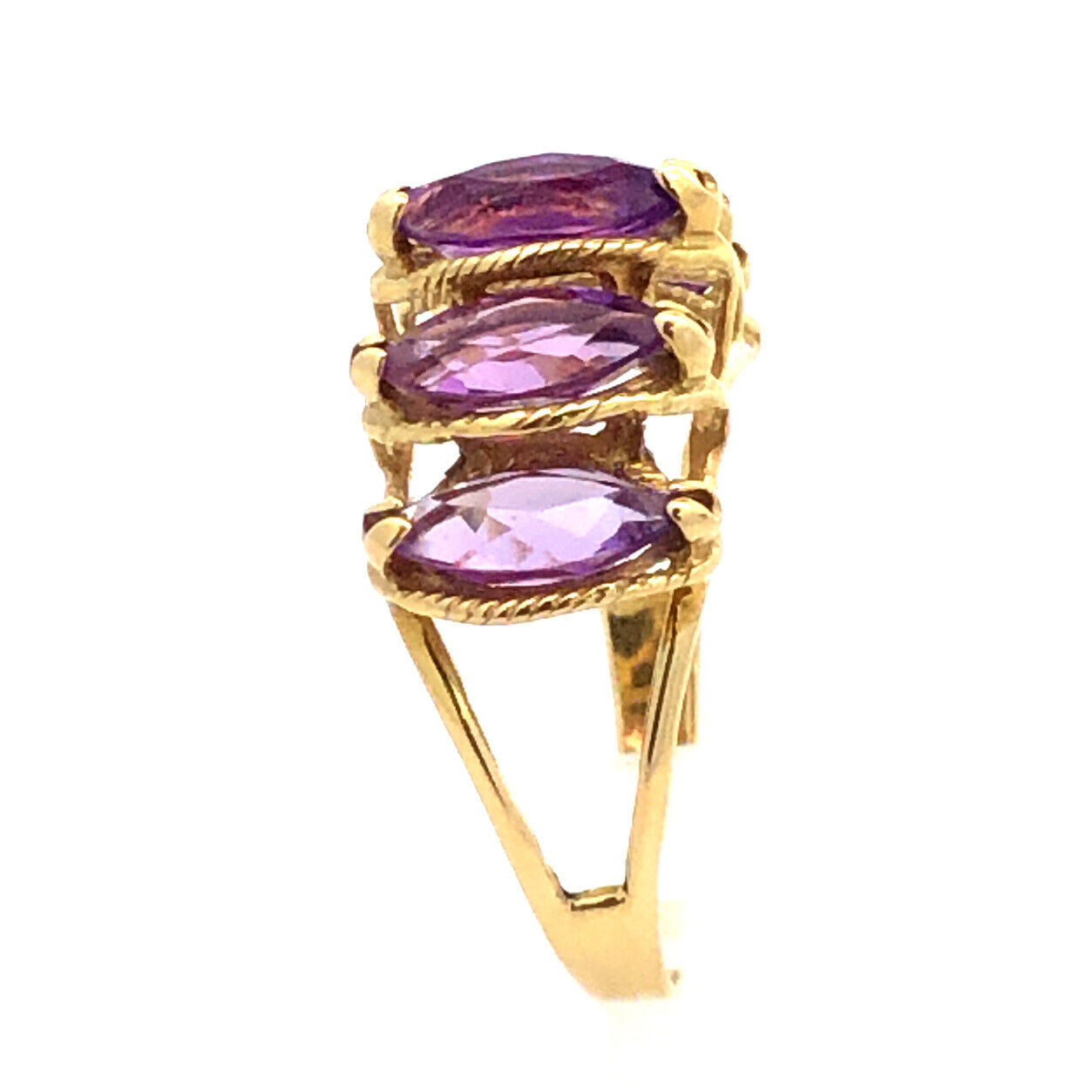 Vintage 14K Yellow Gold Marquise Amethyst Statement Ring