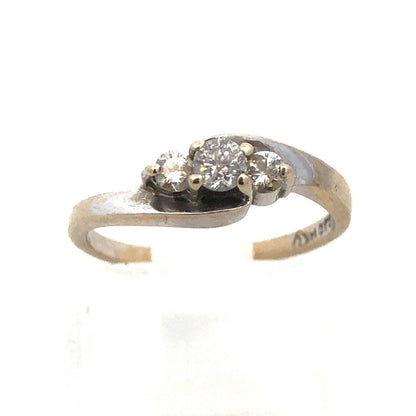 14K White Gold Round Diamond Trio Bypass Style Bridal Promise Engagement Ring