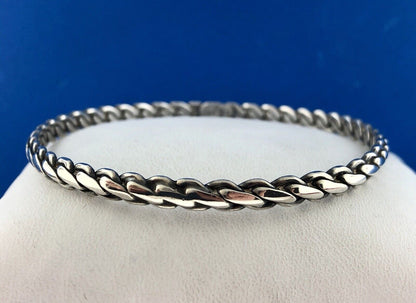 Vintage Mexico Taxco Sterling Silver 925 Ribbed Wave Lock Bangle Bracelet