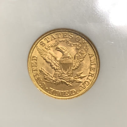 1901 $5 Five Dollar Coronet Head 90% Gold Half Eagle NGC MS63 Graded US Coin