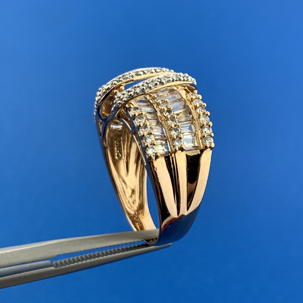 Designer MEDA Sterling Silver Vermeil Cubic Zirconia CZ Modernist Band Ring