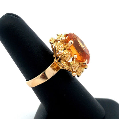 14K Yellow Gold Oval Orange Citrine November Anniversary Statement Cocktail Ring