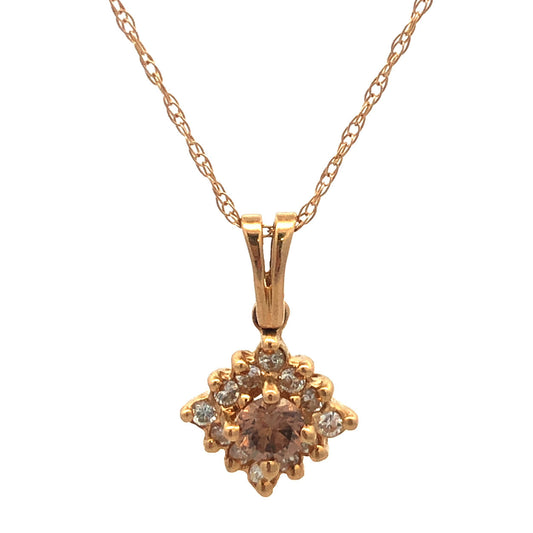 Designer 14K Yellow Gold White Mocha Diamond Pendant Necklace