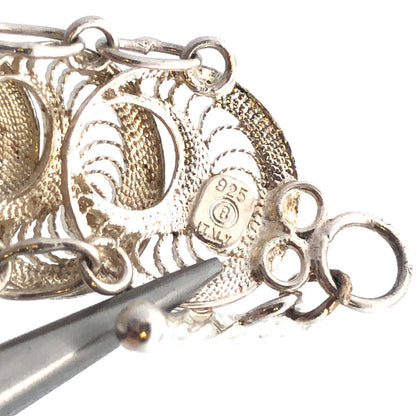 Designer 925 Sterling Silver Round Disc Panel Filigree Detail Toggle Bracelet