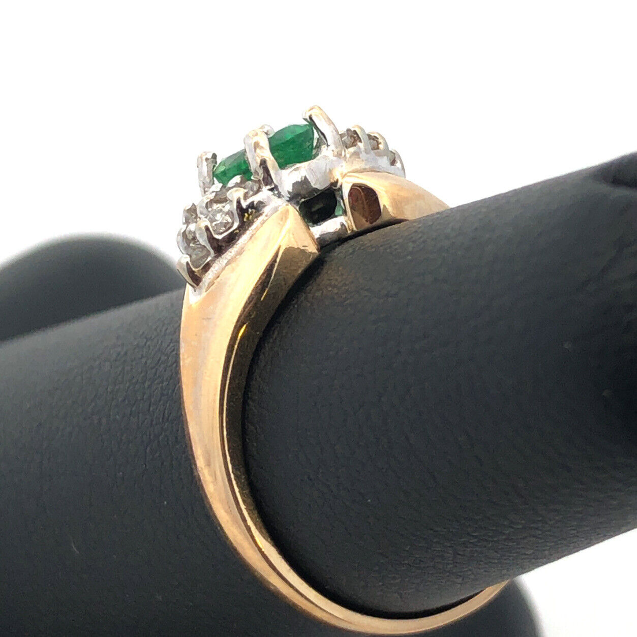 10K Yellow Gold Oval Emerald Solitaire Diamond Accented Cocktail Ring