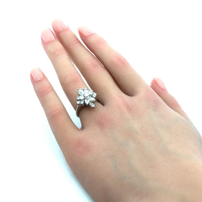 Designer 14K White Gold Round Pear Diamond Oval Cluster Engagement Ring