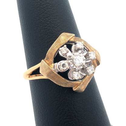 Designer OFA 14k Yellow Gold Round Cut Diamond Cluster Openwork Ring Size 6.25