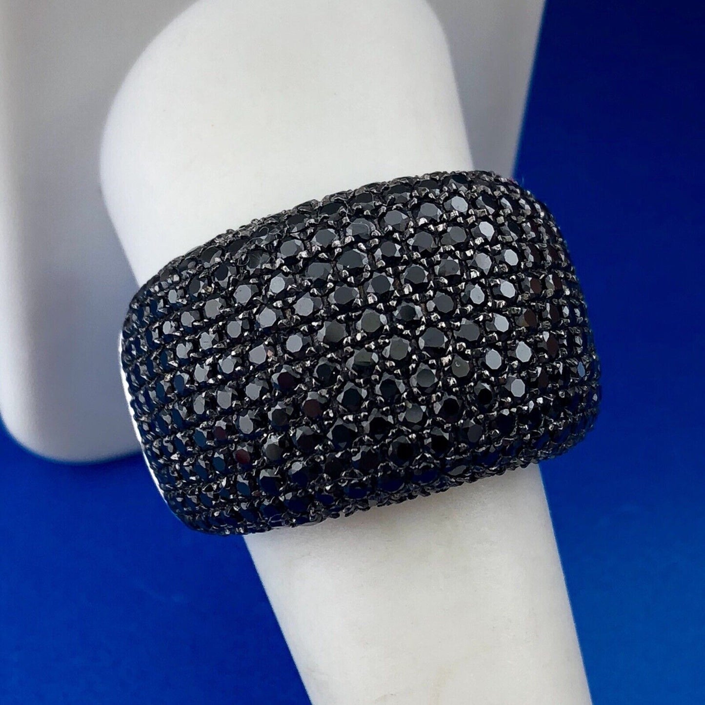 Dramatic Designer Sterling Silver 925 Black Diamond Pave Statement Dome Ring