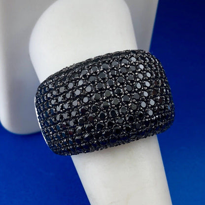 Dramatic Designer Sterling Silver 925 Black Diamond Pave Statement Dome Ring