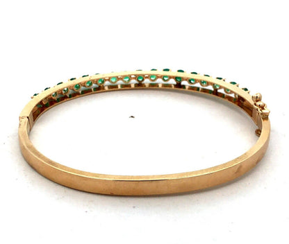Estate 14K Yellow Gold Emerald May Anniversary Hinged Bangle Bracelet