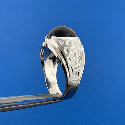 Vintage Designer 925 Sterling Silver Oval Tiger Eye Cabochon Unisex Dome Ring