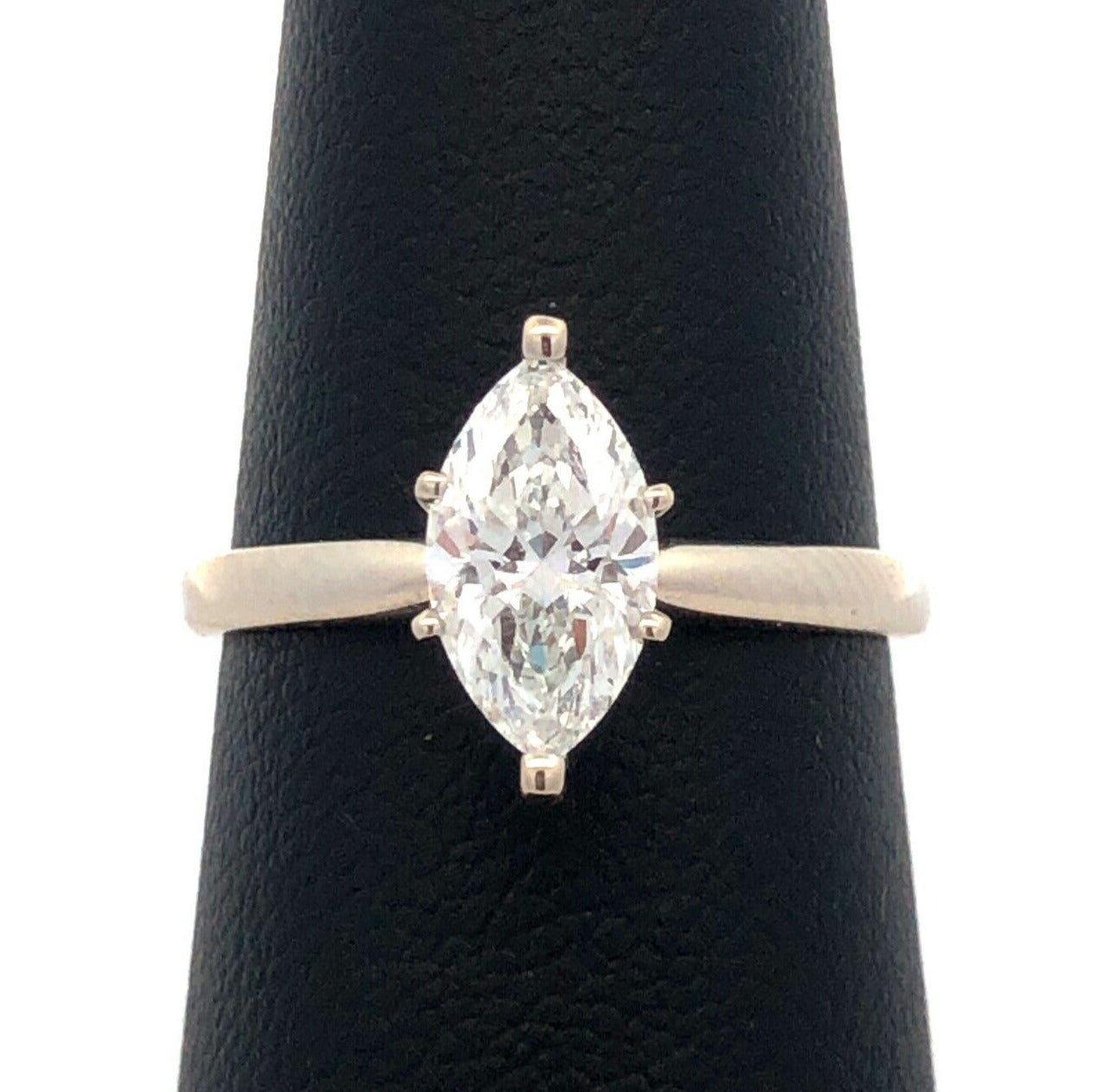 Designer 14K White Gold Marquise Lab Created Diamond Solitaire Engagement Ring