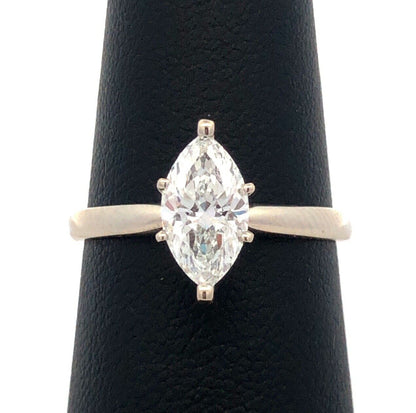 Designer 14K White Gold Marquise Lab Created Diamond Solitaire Engagement Ring