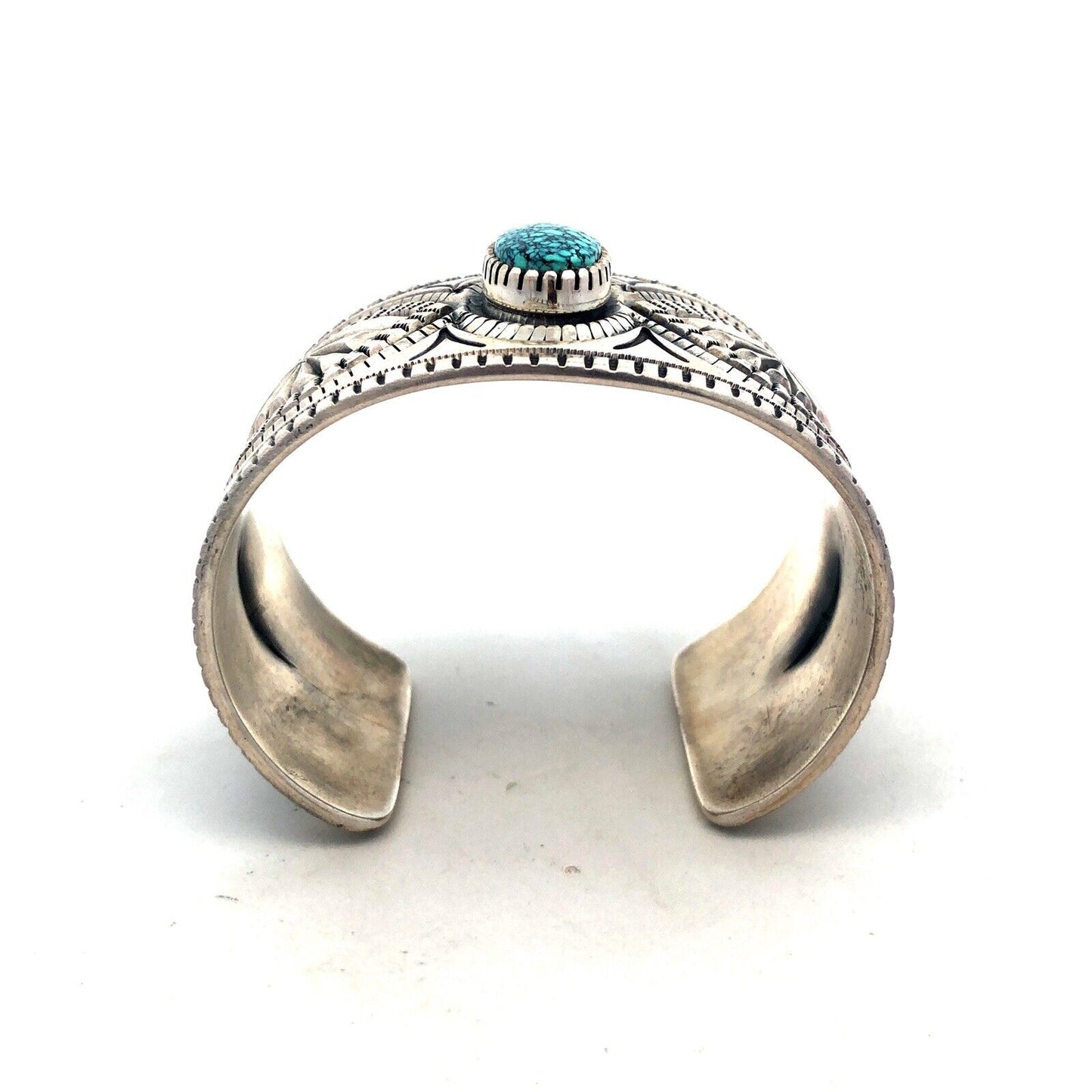 Native American Picto Signed Sterling Silver Turquoise Statement Cuff Bracelet
