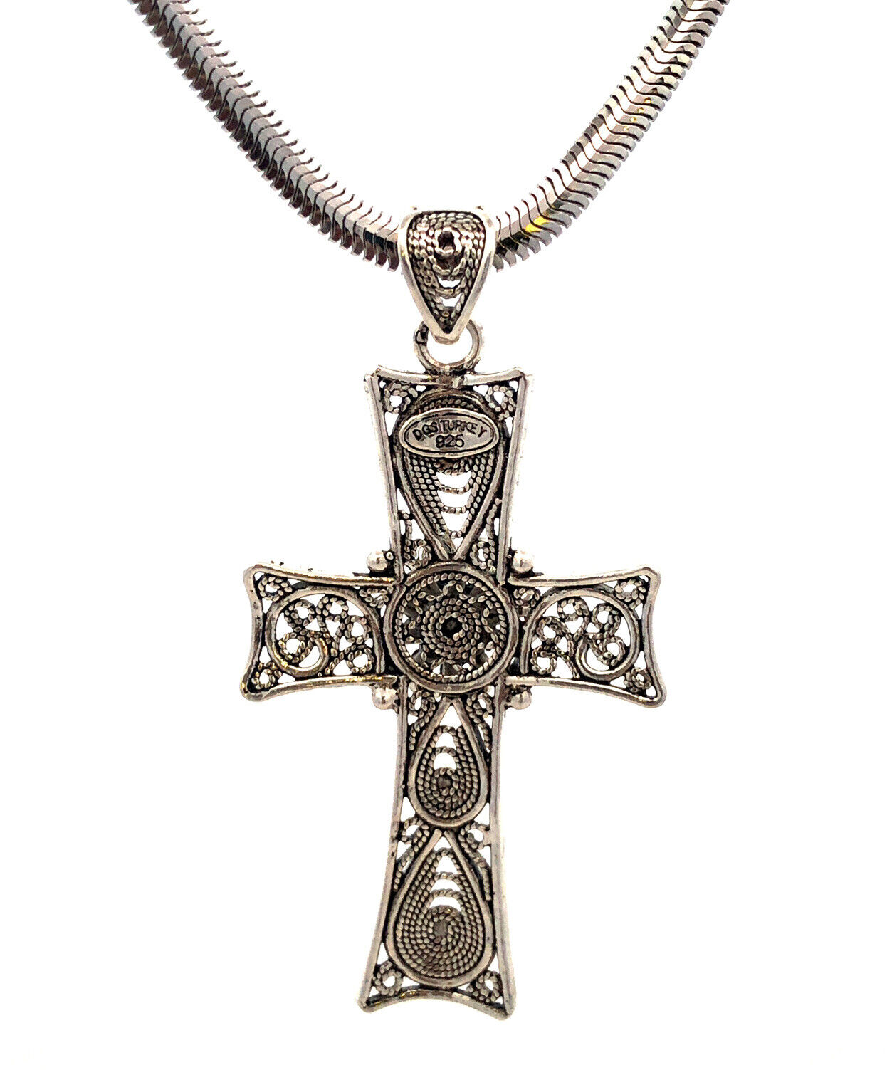 925 Sterling Silver Filigree Floral Cross Rope Chain Lariat Necklace