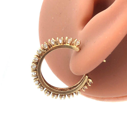 Estate 14K Yellow Gold Round Cubic Zirconia CZ 7/8" Hoop Stud Earrings