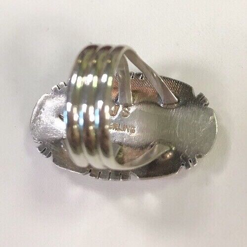 Navajo James Shay JS Sterling Silver 925 Oval Fire Opal Inlay Statement Ring
