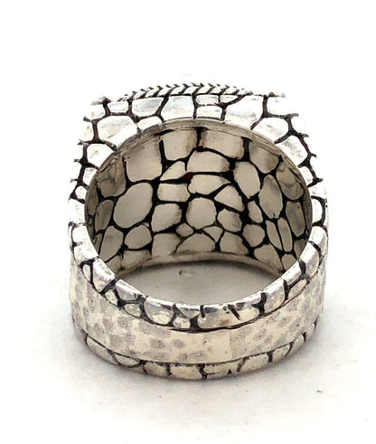 SARDA 925 Sterling Silver Mother of Pearl Mosaic Square Peaceful Heart Ring