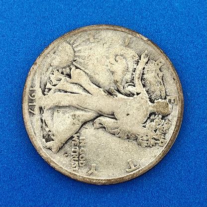 1917 D Obverse Walking Liberty Silver Half Dollar 50c Key Date Denver Coin