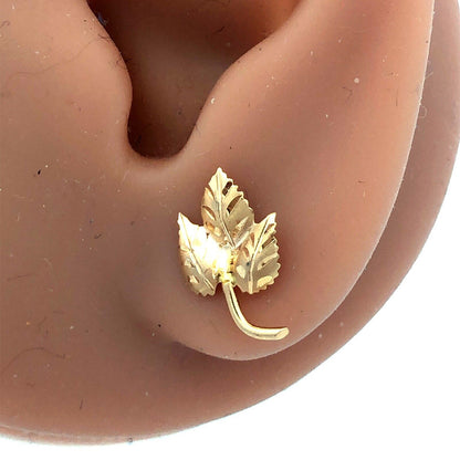 14K Yellow Gold Designer BDA Leaves Leaf Fall Season Stud Earrings
