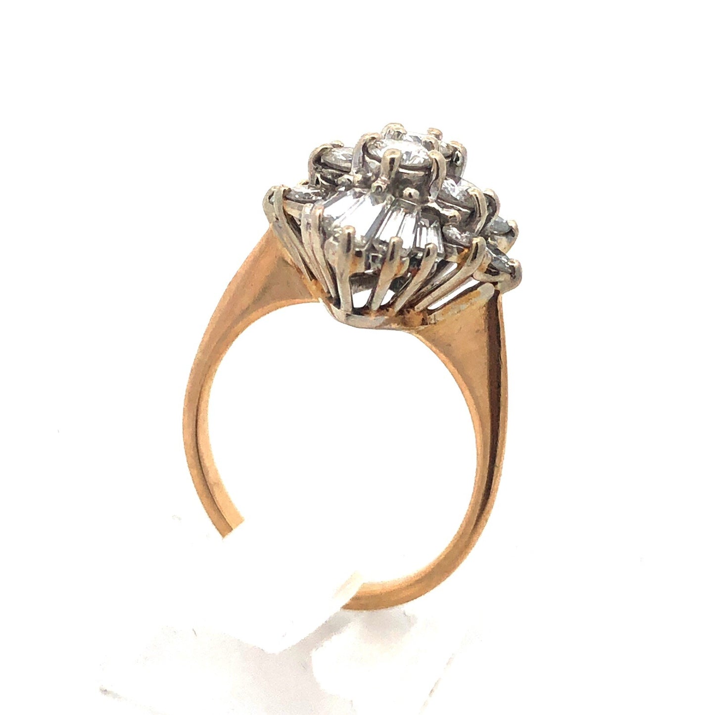 Estate 14K Yellow Gold Diamond Cluster Waterfall Statement Cocktail Ring