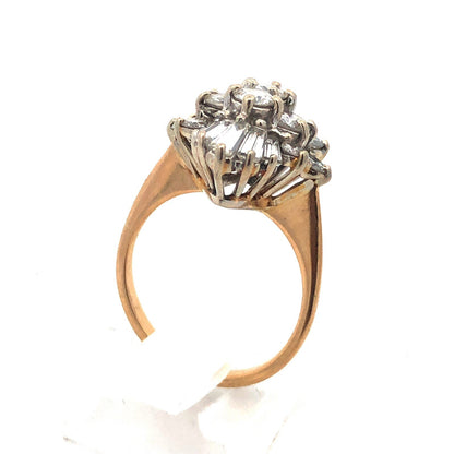 Estate 14K Yellow Gold Diamond Cluster Waterfall Statement Cocktail Ring