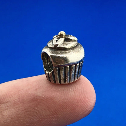 Authentic Pandora 925 Sterling Silver 14K Gold Cupcake Charm 790417 Retired