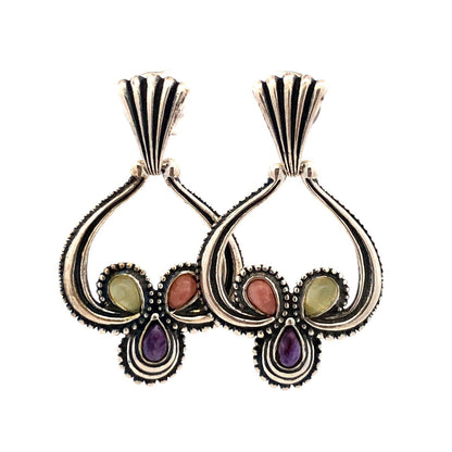 Native American Carolyn Pollack Sterling Silver Multi Gemstone Dangle Earrings